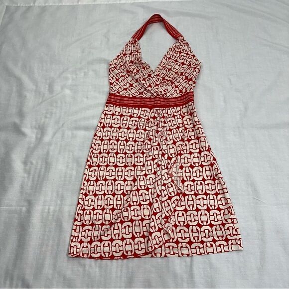 Trina Turk Women’s size 6 Off White Orange Silk Chain Link Halter Dress - Picture 8 of 12